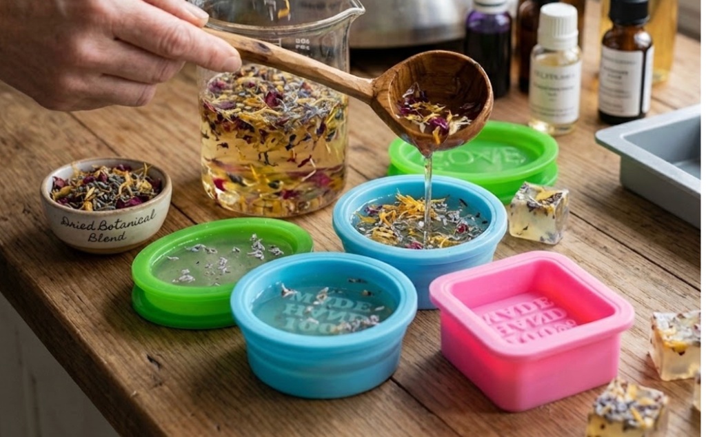 Voeg botanische ingrediënten toe aan de zeep